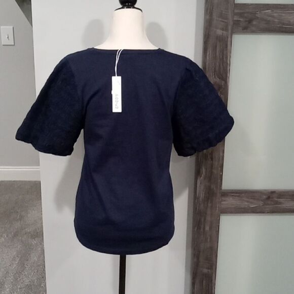 Chico's navy soft knit top with textured puff sleeve. 570353056 size 1 NWT - Picture 6 of 6